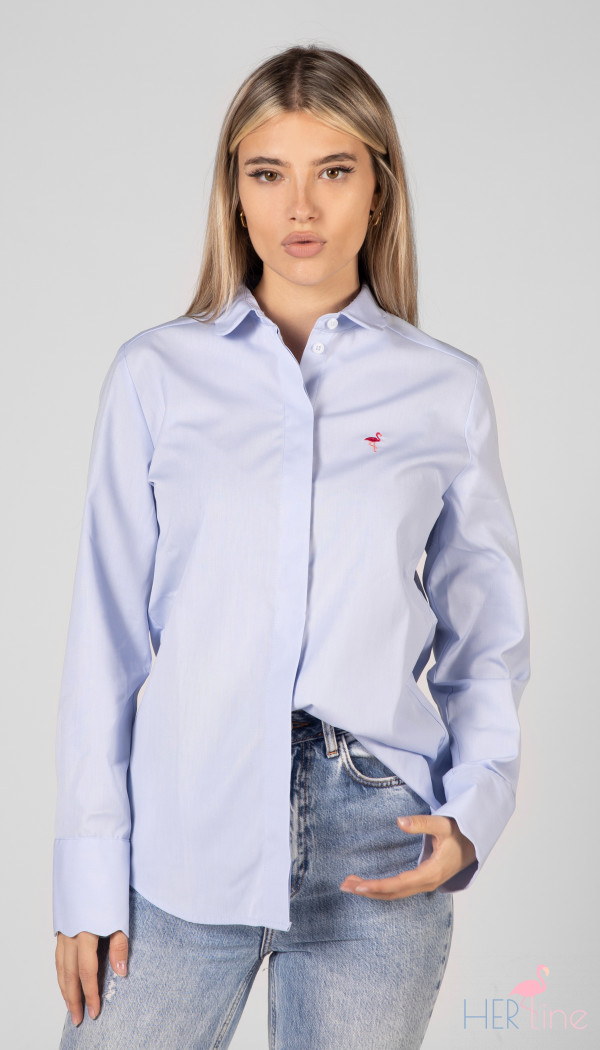 BLUE CLOUD blouse with pink logo