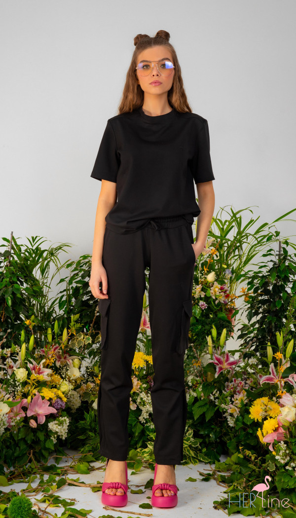 BLACK ORCHID CARGO STRAIGHT TROUSERS SET WITH T-SHIRT 