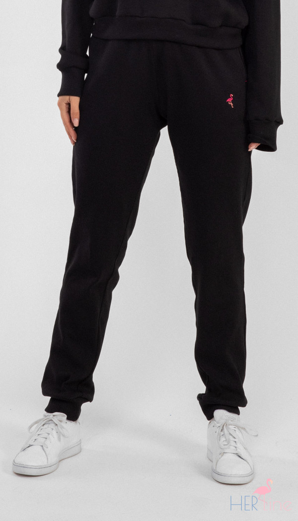 365 MAGIC RIBBED BLACK SLIM TRACK PANTS 