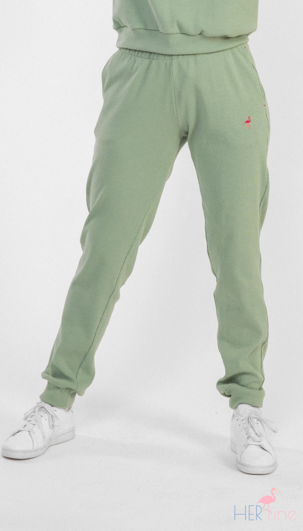 365 MAGIC RIBBED LIGHT  GREEN SLIM TRACK PANTS 