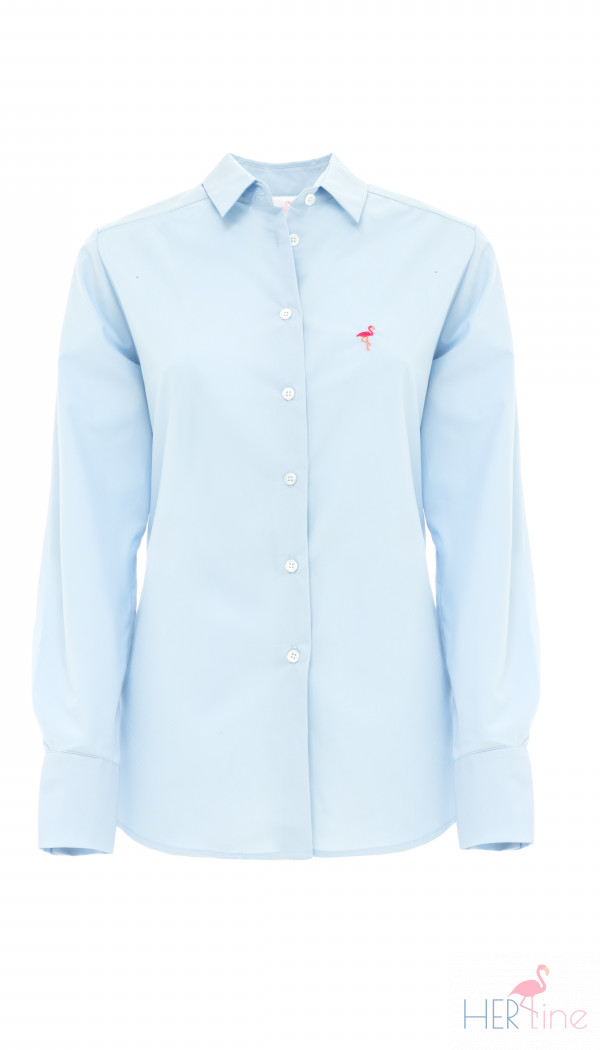 BLUE BLOUSE WITH PINK LOGO 