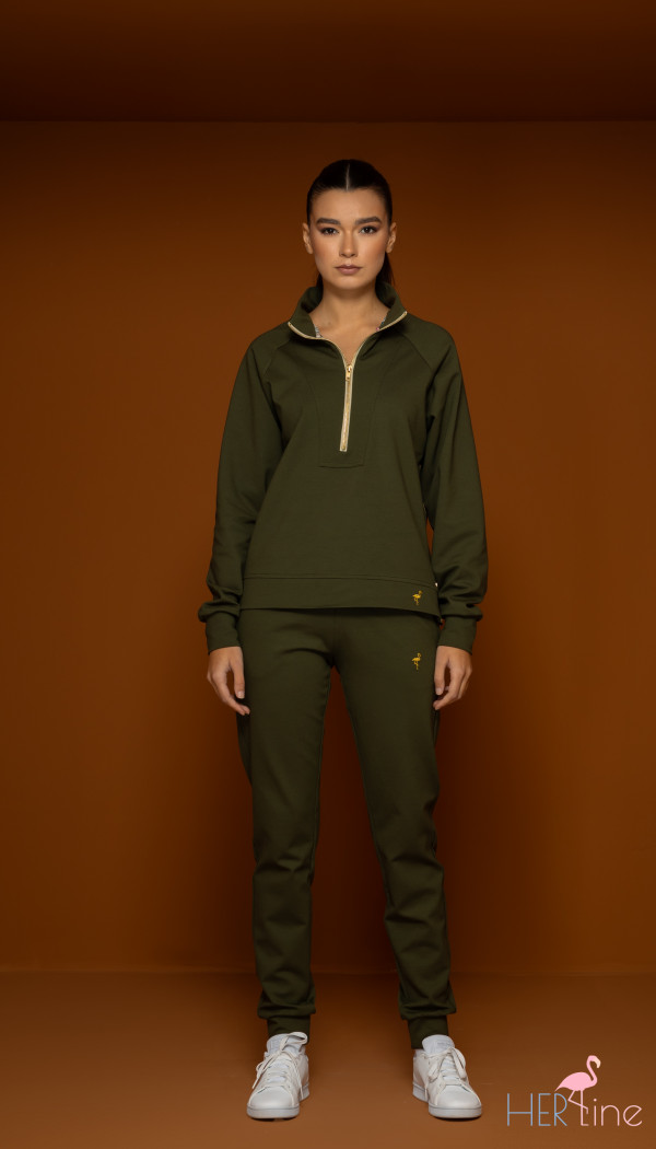 OLIVE GREEN HALF ZIPPER SET 