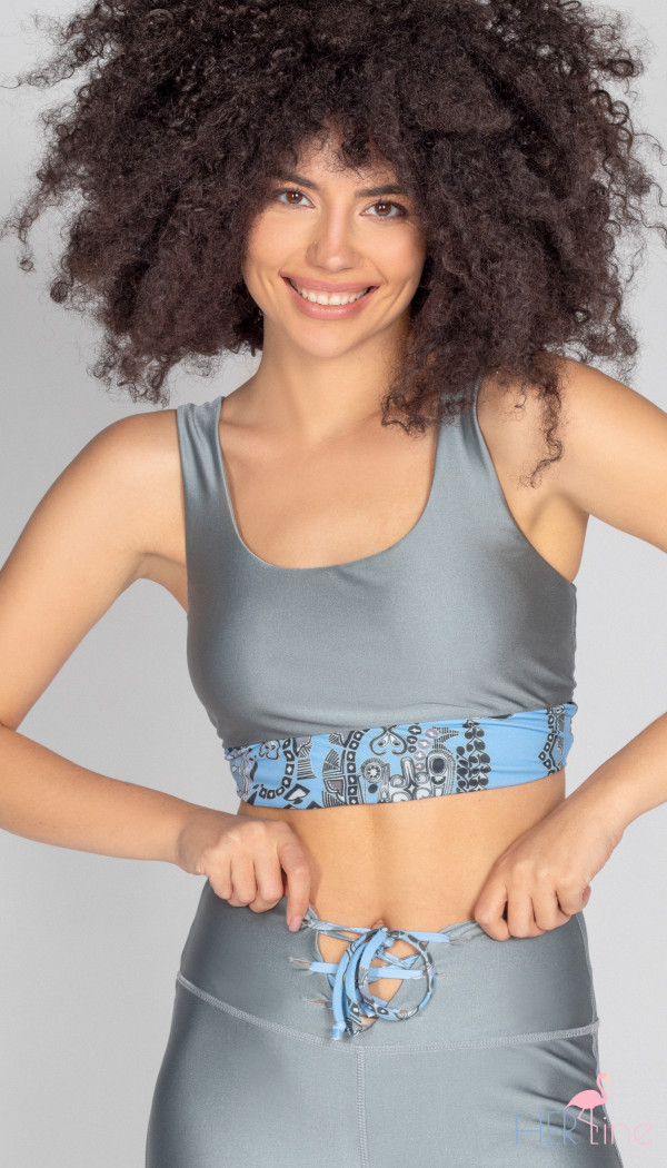 SILVER CROP TOP WITH DECORATIVE TAPE 