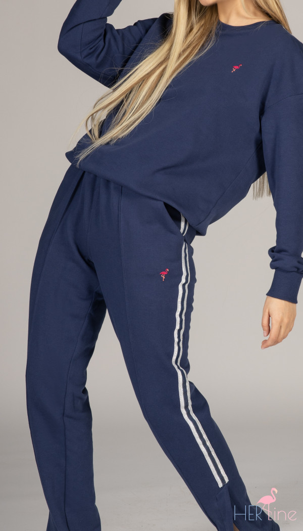 BLU SCURO TRACK PANTS WITH DECORATIVE TAPE 