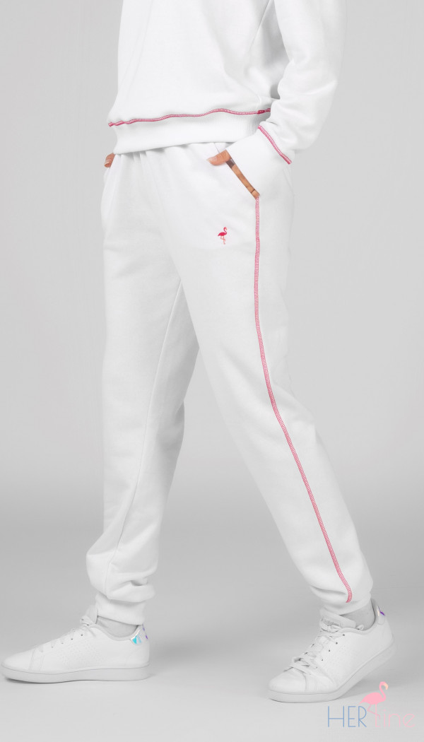 WHITE-PINK light track pants 