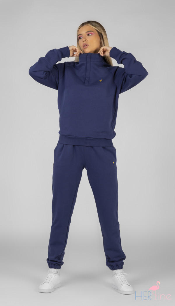 DARK BLUE track pants with gold logo 