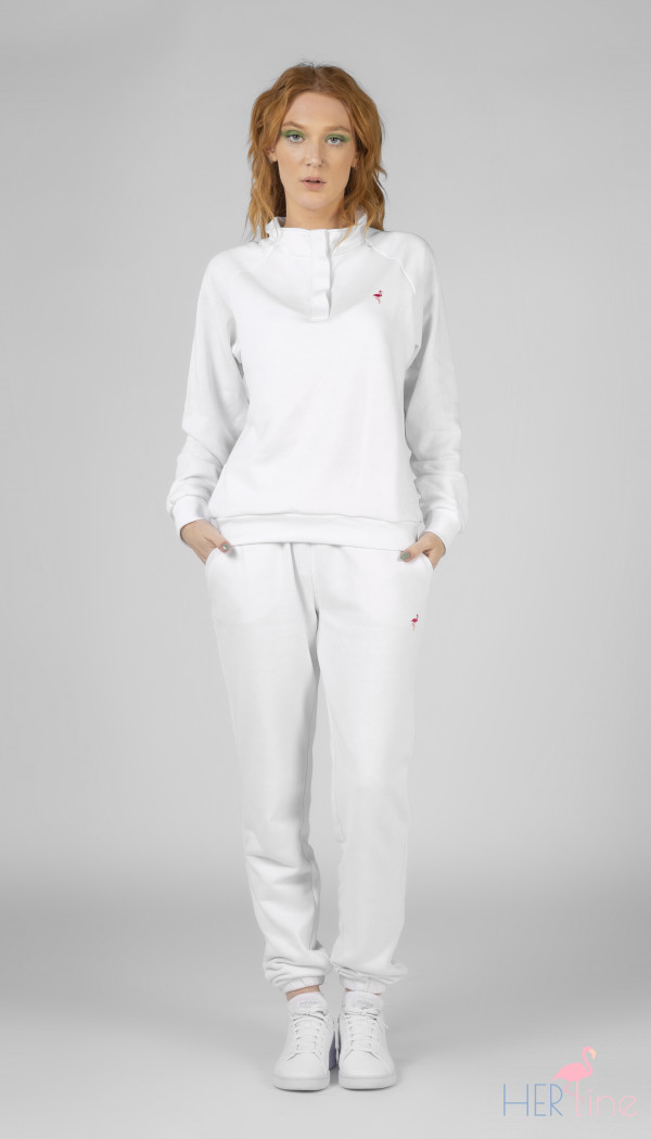 WHITE track pants with pink logo 
