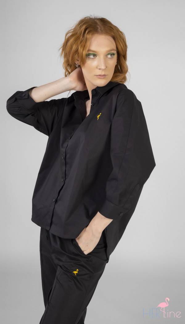 Black blouse with gold logo 