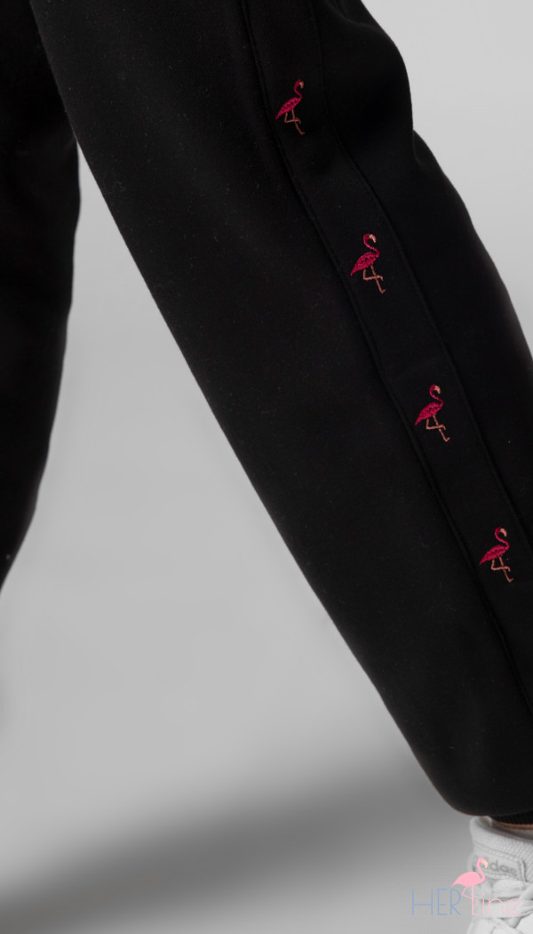 BLACK track pants with pink logo tape