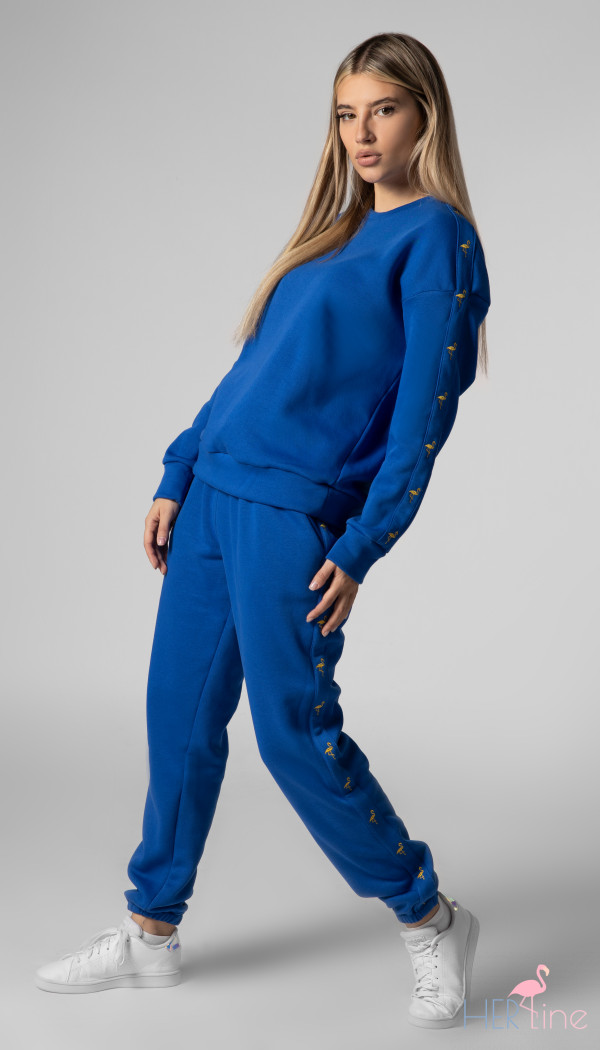 ROYAL BLUE track pants with gold logo tape 