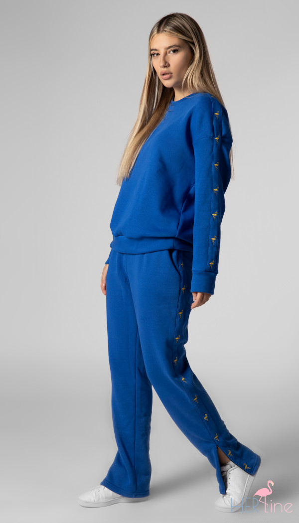 ROYAL BLUE track pants with zippers with gold logo tape 