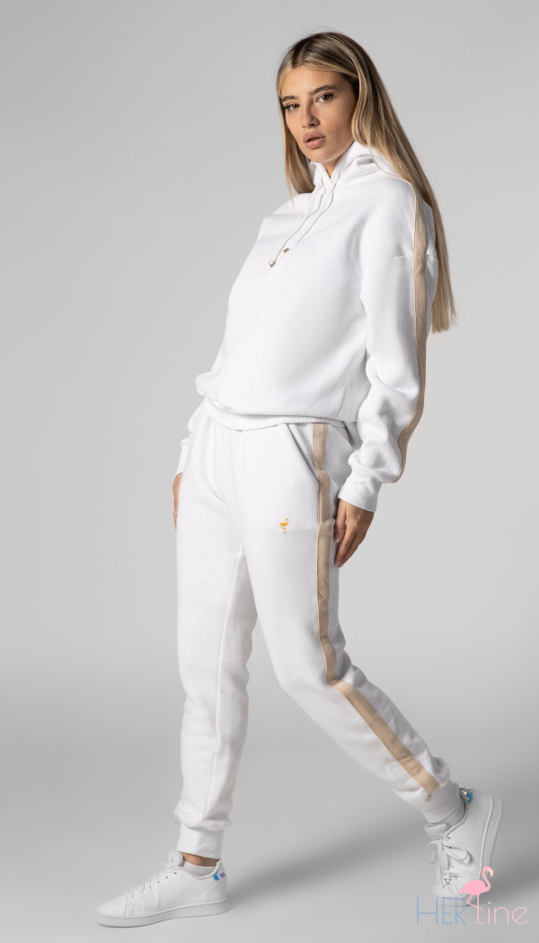 WHITE hoodie with nude tape 
