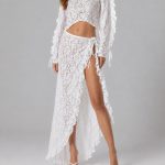 White sand lace maxi skirt SET