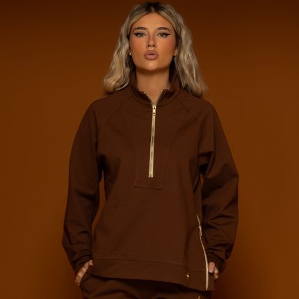 Brown Half Zipper Sweatshirt
