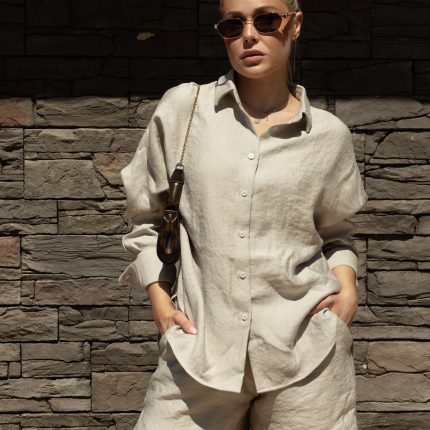 Voyage cream linen shorts