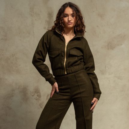 Olive wool Zipper Sweatshirt