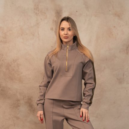 light brown sweatshirt with stripe