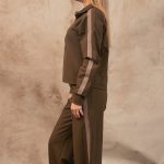 olive pants with stripe