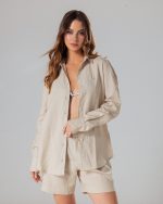 Cream basic linen shirt