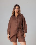 Brown oversized linen shirt