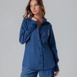 Inc blue basic linen shirt