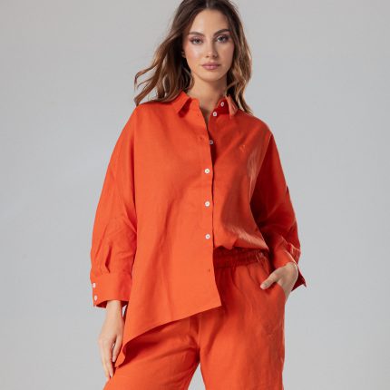Orange oversize linen shirt