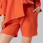 Orange linen shorts