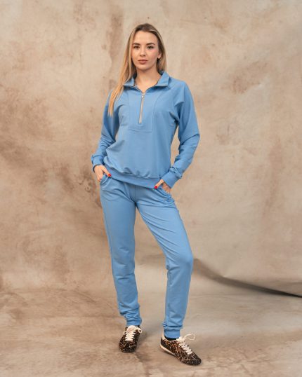 Sky blue slim track pants