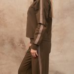 olive pants with stripe