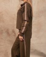 olive pants with stripe