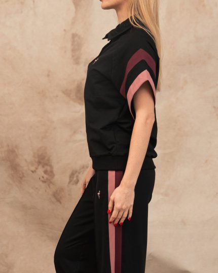 Noir stripe sweatshirt with short sleeve