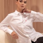 White Blouse With Pink Logo