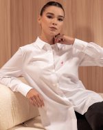 White Blouse With Pink Logo