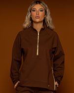 Brown Half Zipper Sweatshirt