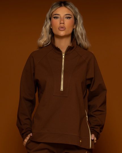 Brown Half Zipper Sweatshirt