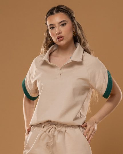 BUTTERCREAM-TEAL SWEATSHIRT WITH SHORT SLEEVES